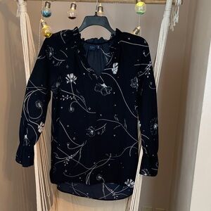 LOFT Black and White Floral Blouse Medium